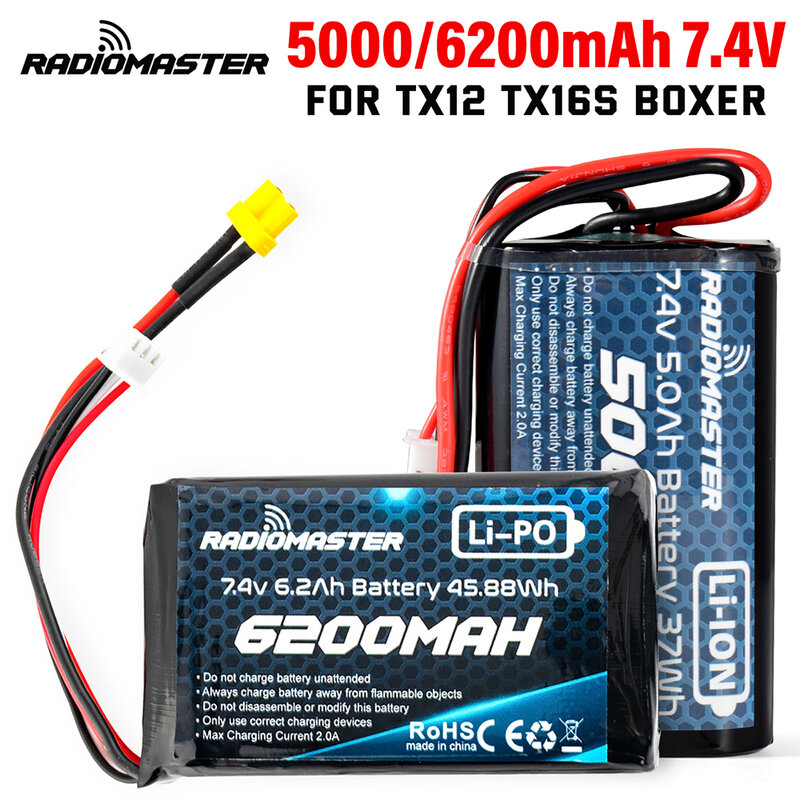 RadioMaster 5000mah 7.4V 2S ino wh Batterie JST-XH et compte à 30 Prise pour cruc12/cruc16/cruc16S/Boxer Télécommande Transmetteur