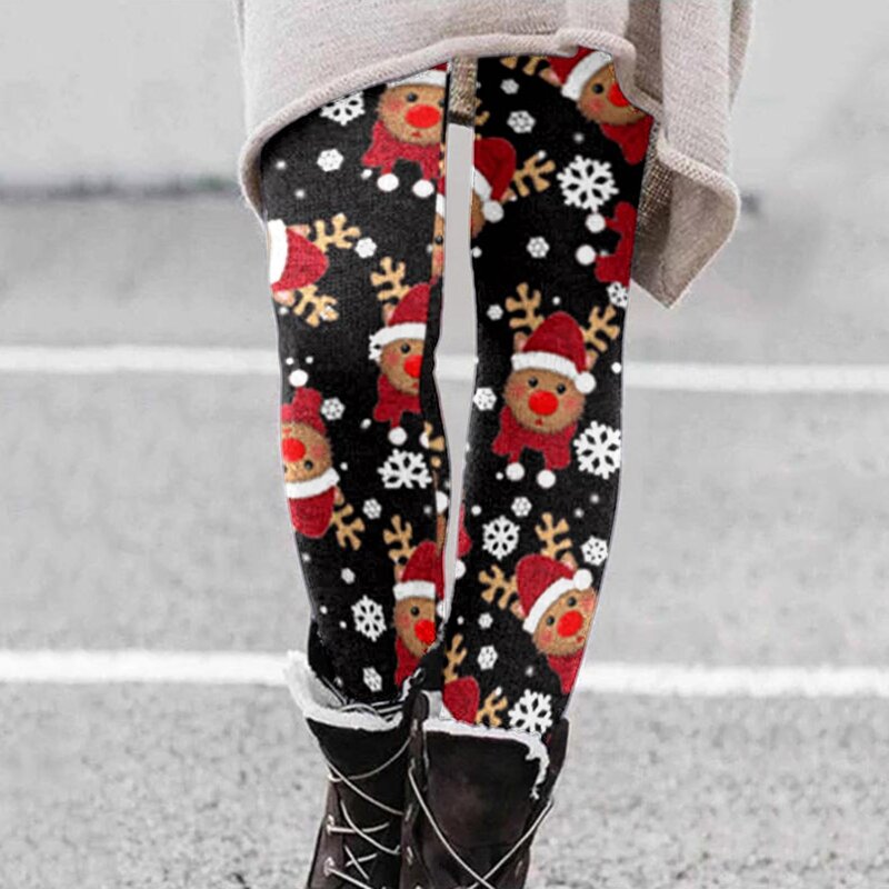 Women's Winter Casual Comfort Printed Pattern Warm High Waist Leggings 2024 Fashionable Slimming Trousers Xmas Costume For Woman