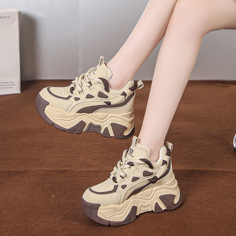 Autumn Fashion Sneakers For Women Platform Chunky Casual Shoes High Quality Woman Tenis Female Walking Trainers 8CM Thick Sole