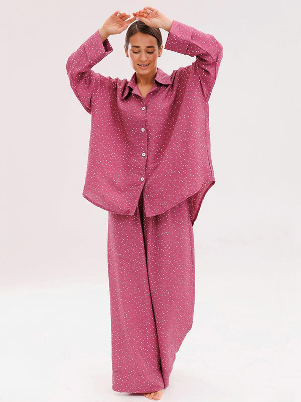 Marthaqiqi-Camisón de manga larga para mujer, traje de dormir informal con cuello vuelto, pantalones de dormir sueltos, nuevo conjunto de pijama de invierno
