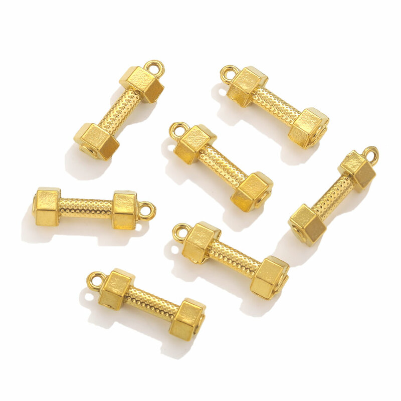 4pcs Gold Stainless Steel 3D Dumbbell Charm For Earrings Necklace Jewelry Making Pendants DIY Charms Supplies Parts Bulk Crafts