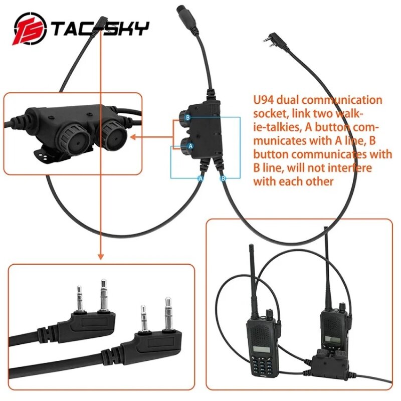 TS TAC-SKY versi militer Dual Channel untuk RAC PTT adaptor taktis colokan Kenwood kompatibel dengan headset taktis PELTO