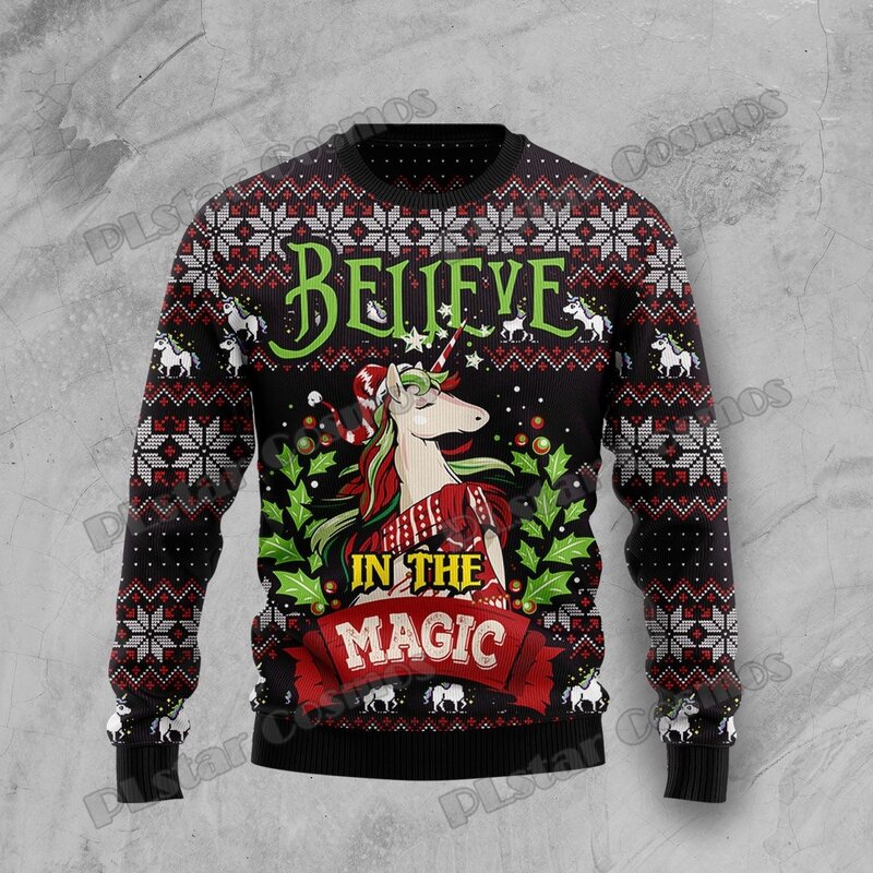 Plstar Cosmos Unicorn Vrolijk Kerstfeest 3d Bedrukt Heren Lelijke Kersttrui Winter Unisex Casual Gebreide Trui Zzm35