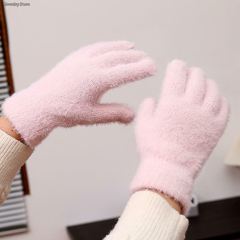 Однотонные перчатки из искусственной норки и бархата для студентов на открытом воздухе, перчатки на весь палец, модные теплые зимние перчатки для мужчин и женщин