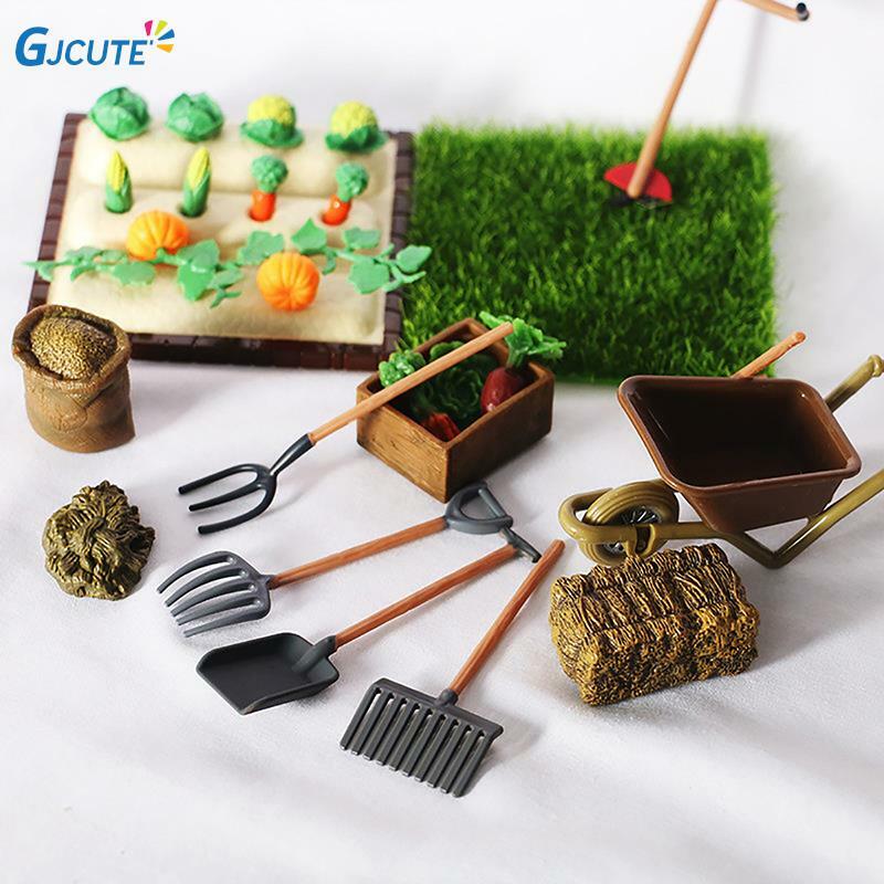 1 zestaw miniaturowy narzędzie rolnicze łopata ogrodnicza grabie dla lalek kosiarka do trawy Model warzyw do sadzenia na zewnątrz narzędzie do uprawy ogrodu
