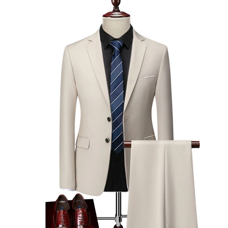 Комплект из 2 предметов, Блейзер, пиджак и брюки, модная новинка 2023, мужское повседневное эксклюзивное деловое клетчатое облегающее платье, деловое пальто и брюки