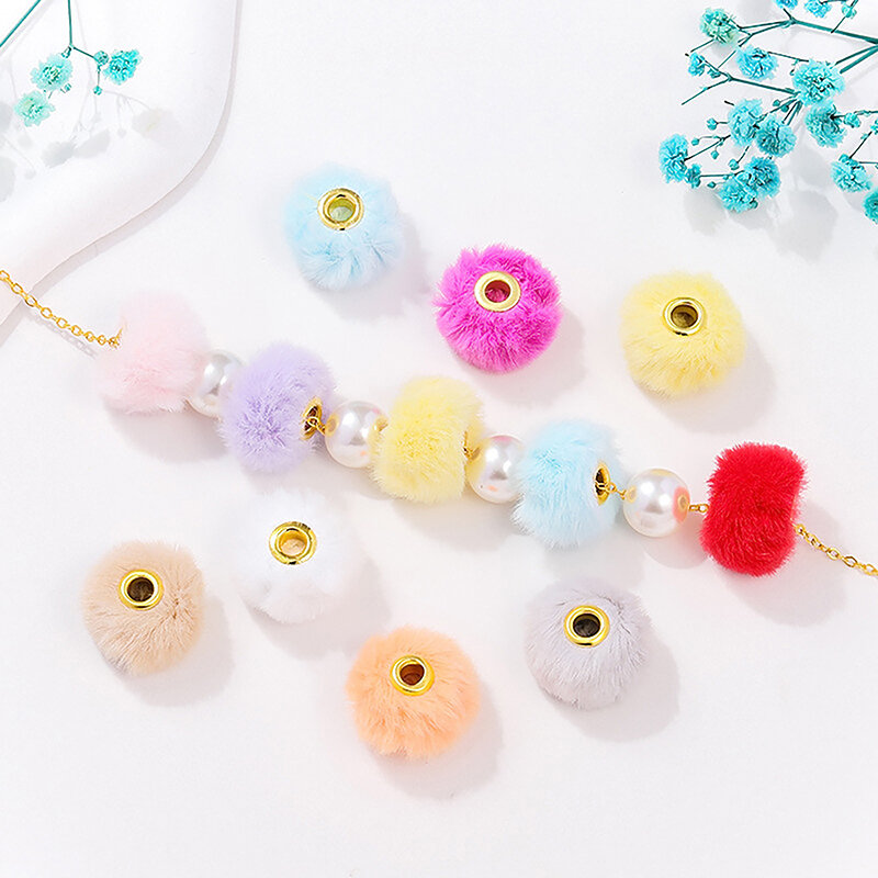 10pcs Fur Covered Ball Beads Straight Hole Charms DIY Pompom Pendant For Jewelry Making Pendant