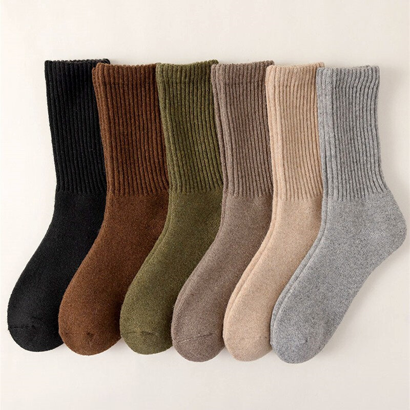 Women Men's Wool Socks Warm Winter Thick Cashmere Casual Japanese Fashion Solid Color Comfortable Long Socks 21cm High Quality