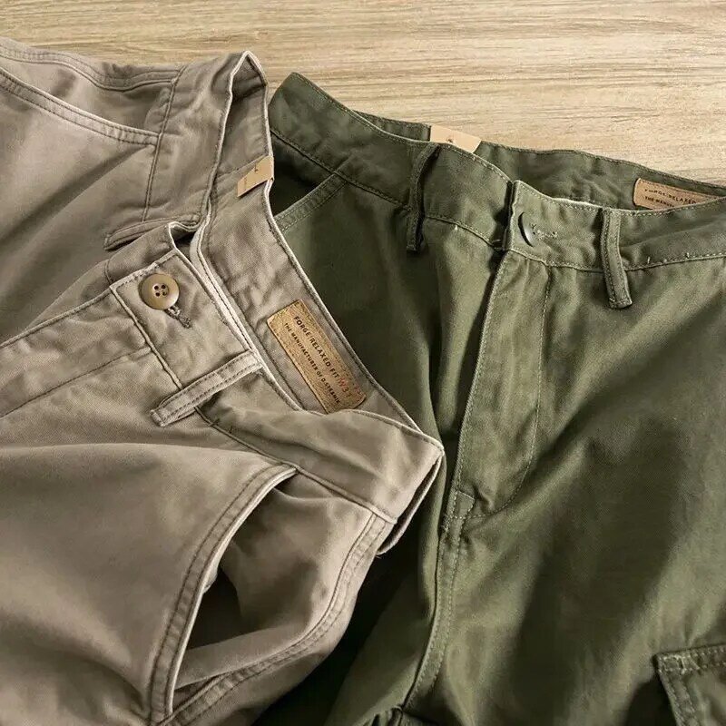Шорты-карго мужские однотонные на молнии, элегантные винтажные свободные штаны с карманами, роскошная летняя одежда в стиле Харадзюку, Y2k
