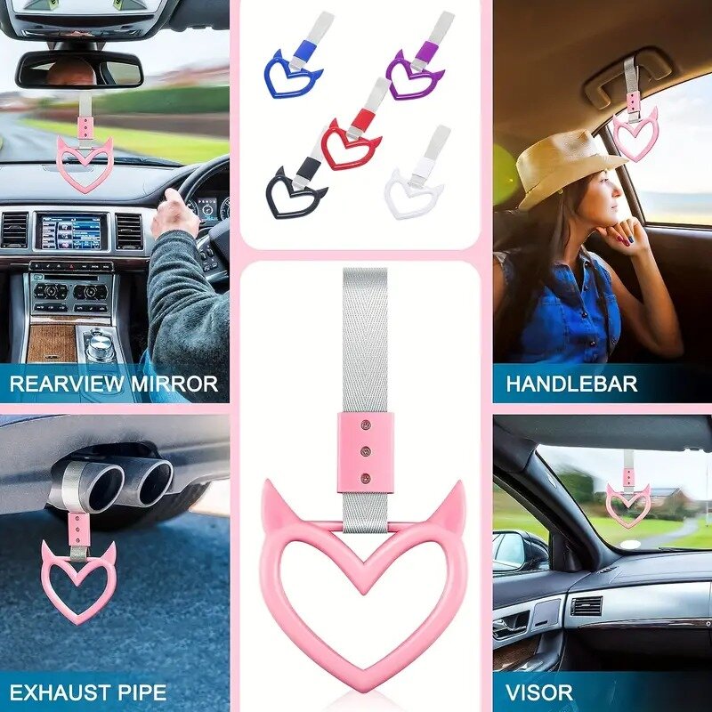 Universal Car Tow Strap Decoration  Ring Heart Styling Drift Charm Strap Colorful JDM Train Bus Handle Hand Ring Car Pendant