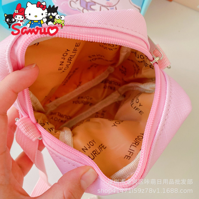 Sanrio Melody Kuromi Hello Kitty Cinnamoroll Pochacco ponsel tas belanja Headphone penyimpanan uang tas bahu selempang tubuh