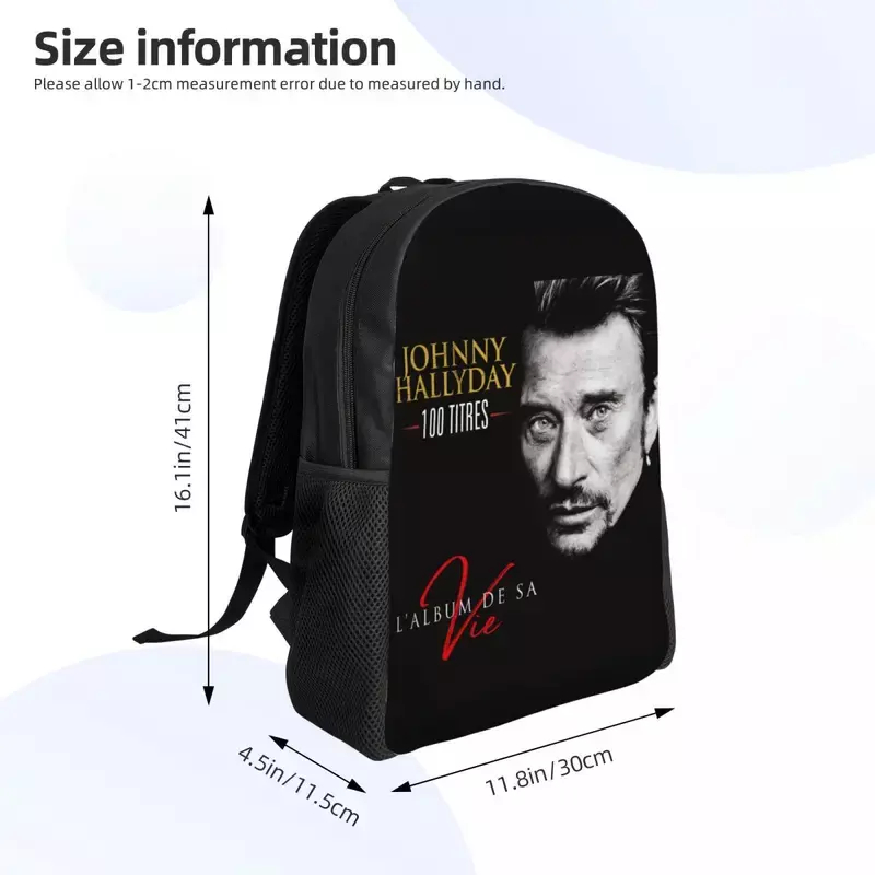 Johnny Hallyday Rock Mochilas para homens e mulheres, escola Estudantes universitários Bookbag, Fits 15 "Laptop, French France Singer Bags