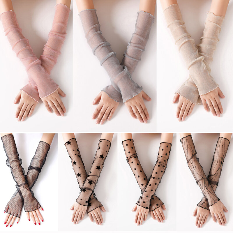 Sarung tangan renda wanita, aksesori estetika lengan tangan renda wanita musim panas UV tipis lengan panjang anti-berjemur mengemudi penghangat lengan