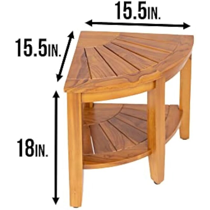 Teak Waterproof Corner Bench with Shelf - Indoor Outdoor Wood Corner Bench, Shower Corner Bench Storage, Indoor Outdoor