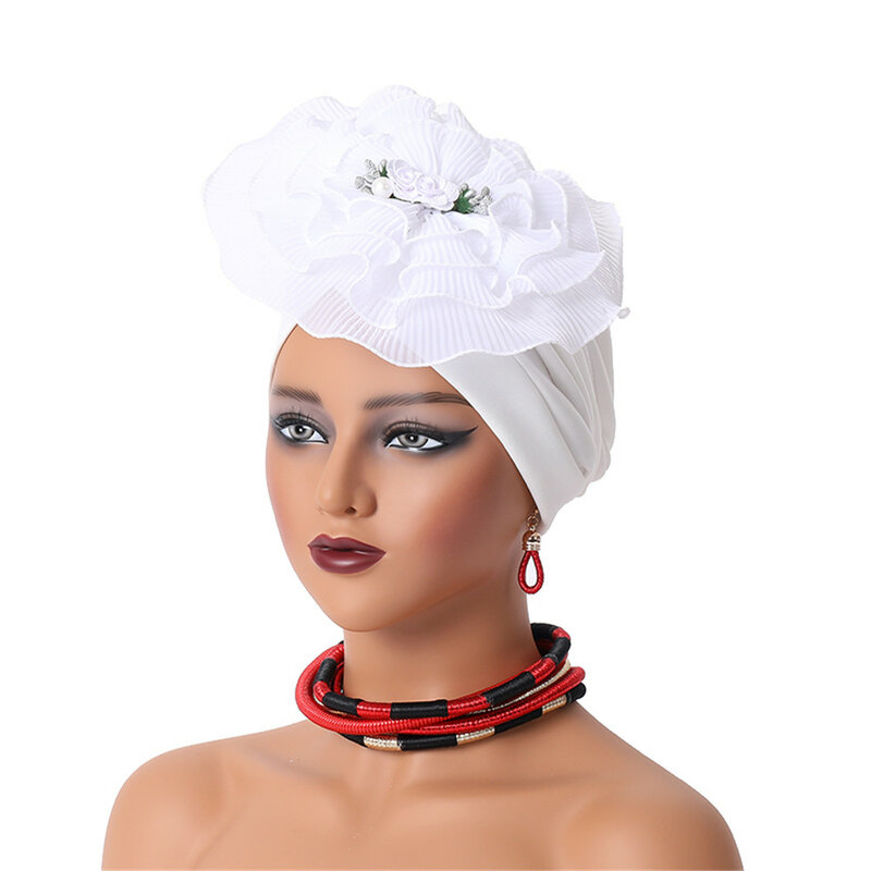 Casquette turban à fleurs à volants pour femmes, couvre-chef africain pour femme, chapeau nigérian pour fête de mariage, pièce de sauna, écharpe musulmane, bonnet