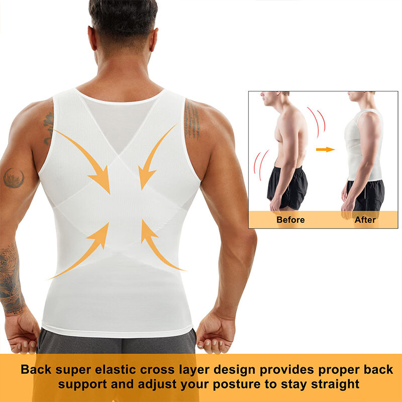 Compression Shirt for Men Slimming Undershirt Body Shaper Tank Top Gynomastica Sleeveless Shapewear Vest Mesh Cross Suit 3XL