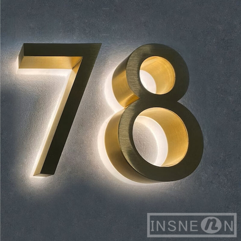 Placa de dirección Exterior de Metal 3D, Halo retroiluminado, número de casa iluminado, letras LED para exteriores, decoración de pared