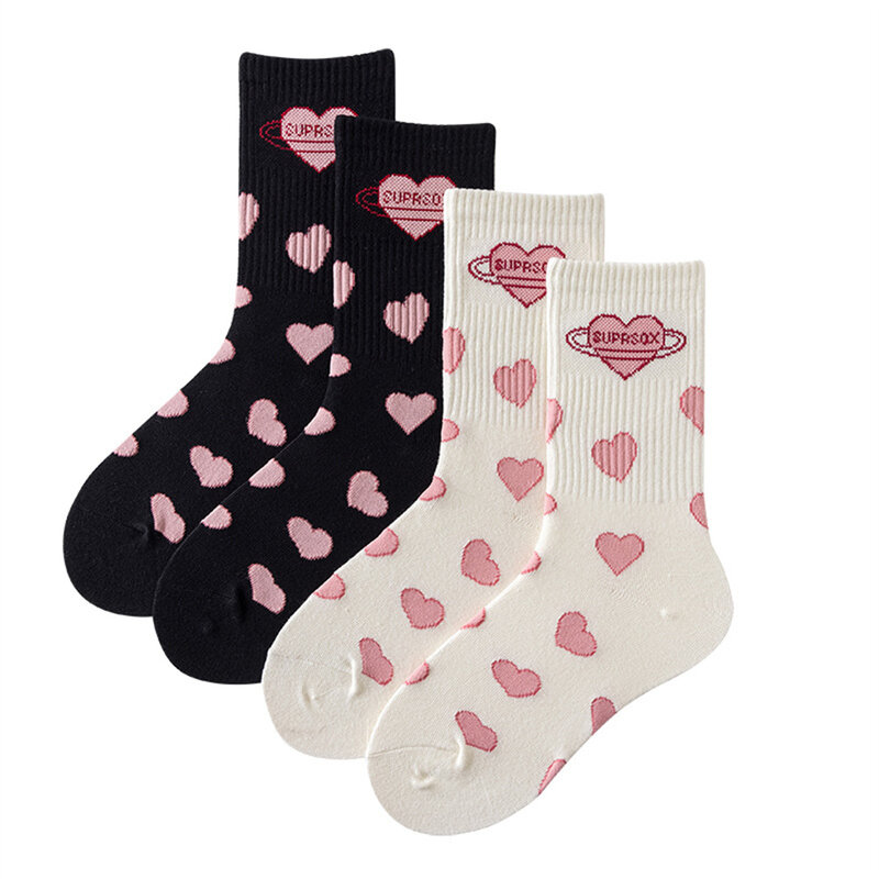 Lolita Socks JK Girls Tube Mid-calf Socks Pink Love Heart Japanese Korean Cute Student White Black Jk Socks Long Cotton Socks