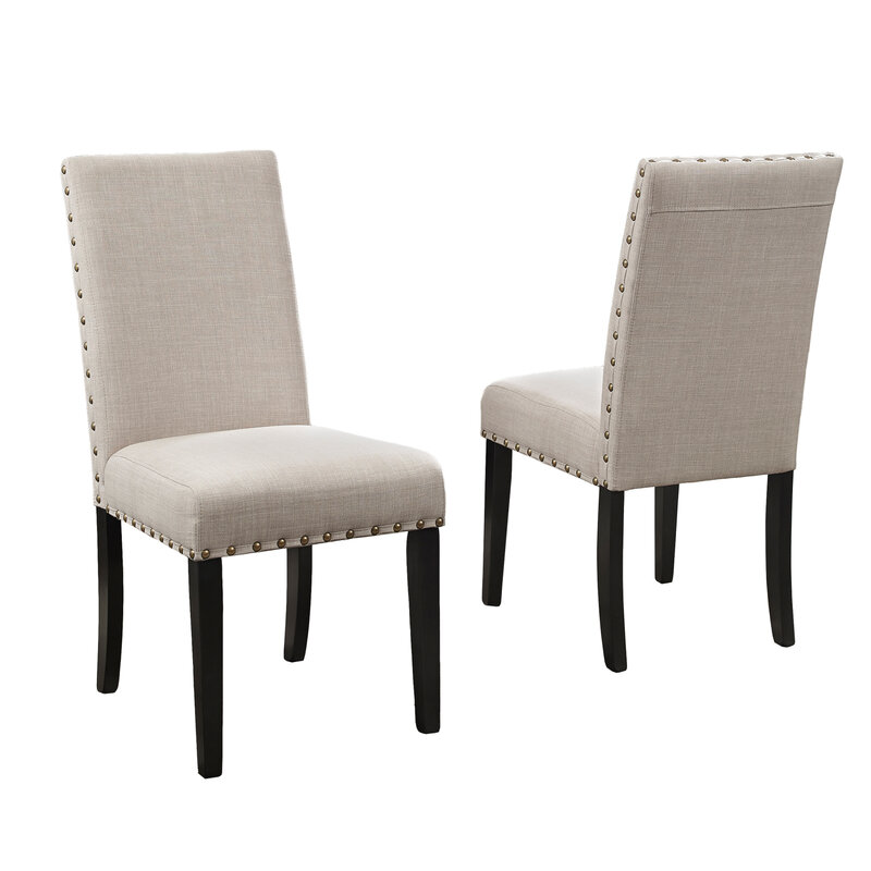 Biony Fabric Dining Chairs with Nailhead Trim, Set of 2, Tan