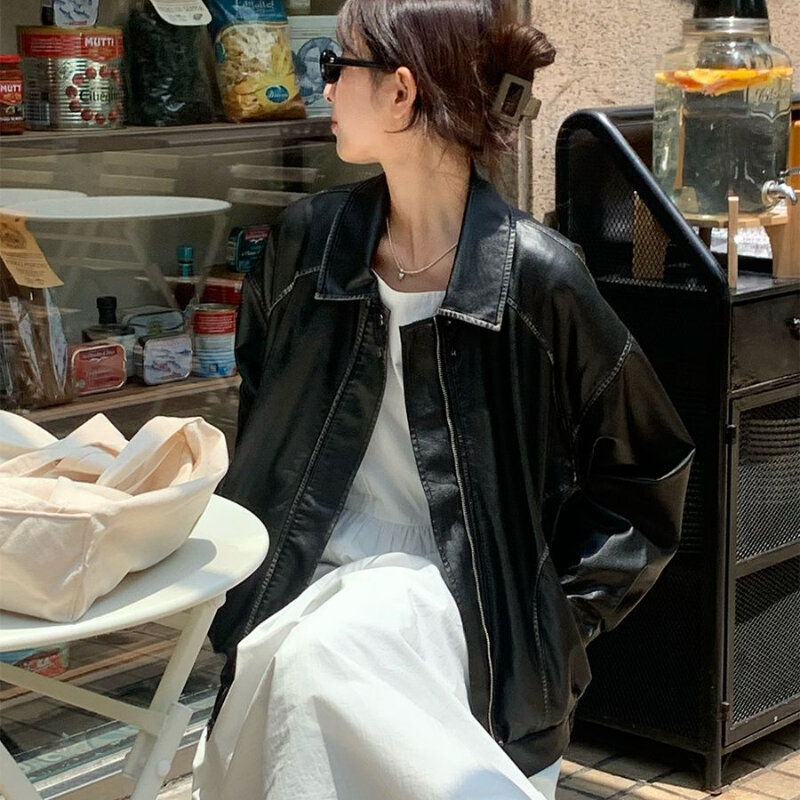 Американская винтажная кожаная куртка Deeptown, гоночные куртки из искусственной кожи на молнии со старыми деньгами, женская модная уличная одежда в Корейском стиле