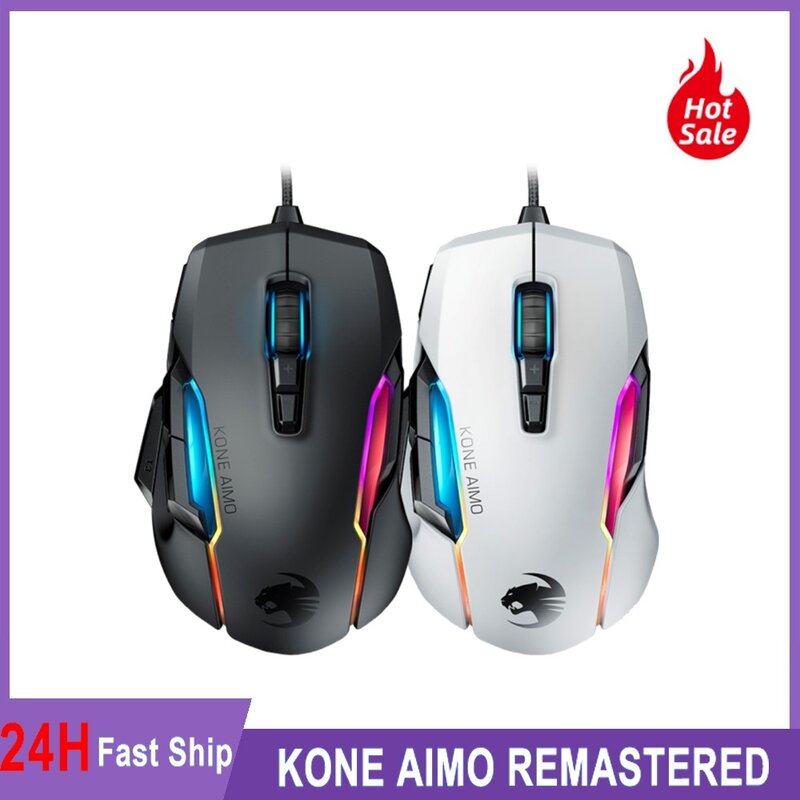 To Kone Aimo Black Gaming Mouse, Alta Precisão, Sensor Óptico Owl-Eye, Sincronizado, de 100 a 16.000 DPI
