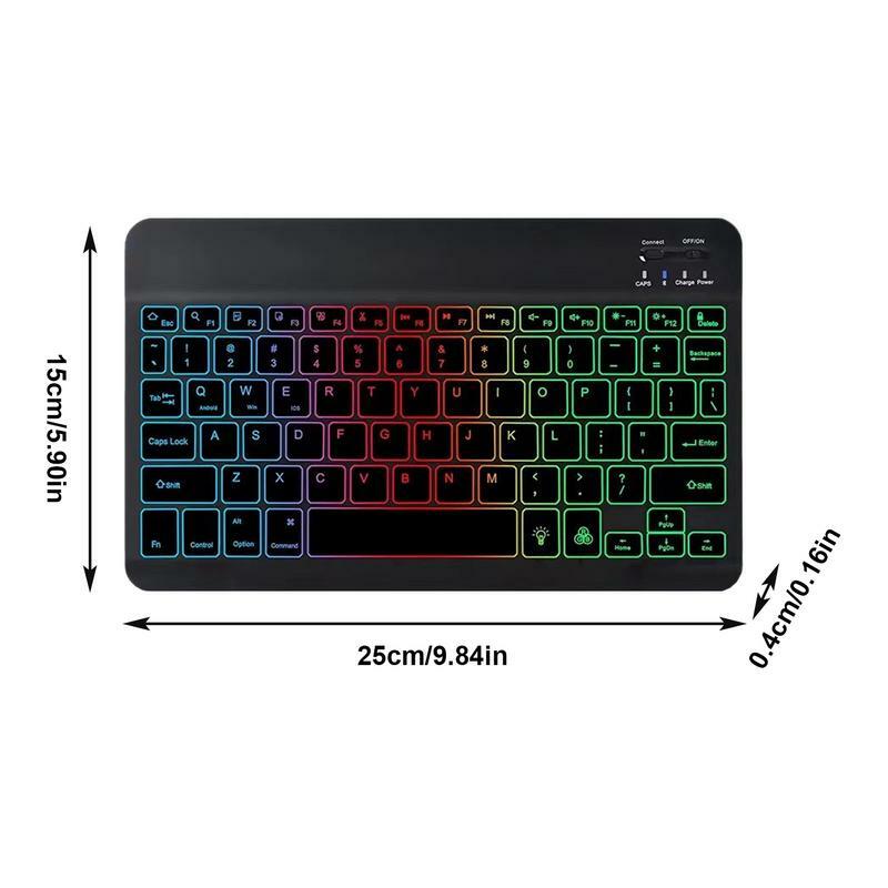 Wireless Keyboard For Tablet Portable 10-Inch Backlit Illuminated Keyboard Ultra-Slim Colorful Multi-Device Keyboard For PC