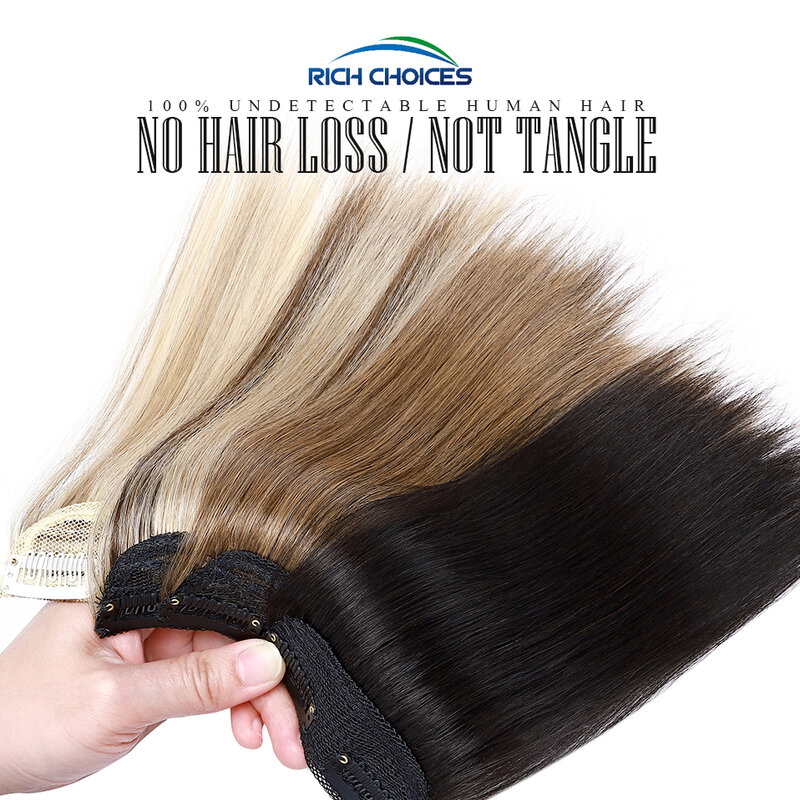 Rico Choices Clip en extensiones de cabello humano Clip en una pieza almohadilla de cabello liso Hairpiece aumenta el volumen del cabello