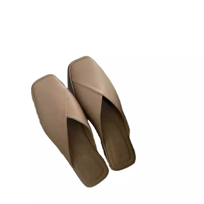 2024 Sandals Female Slippers Women Fashion Flat Casual Mules Square Toe Sandals Women Flat Outdoor Walking Slides Zapatillas