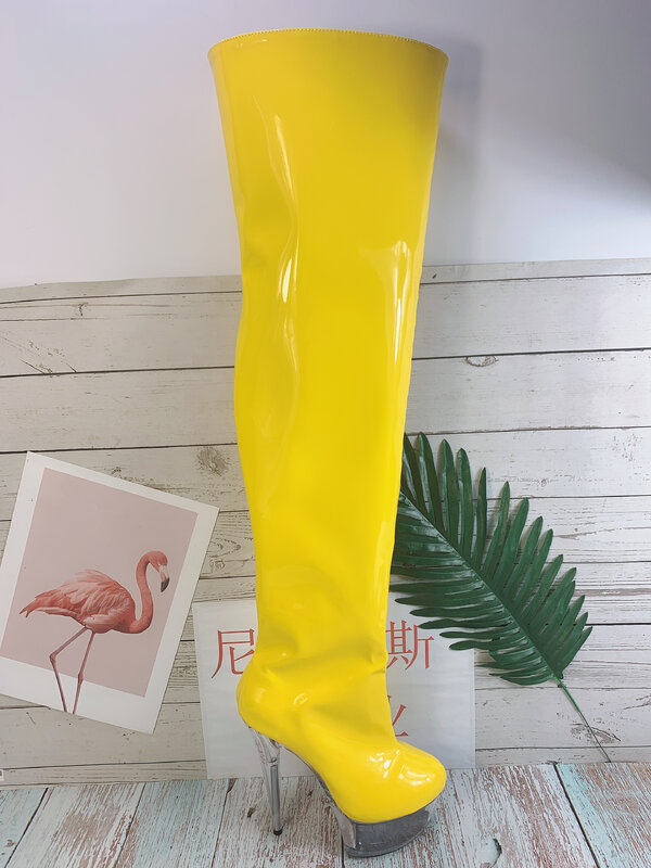 Сексуальная прозрачная подошва 15 см, сапоги, модельная обувь для прогулок, модные благородные темпераментные и сапоги до колена