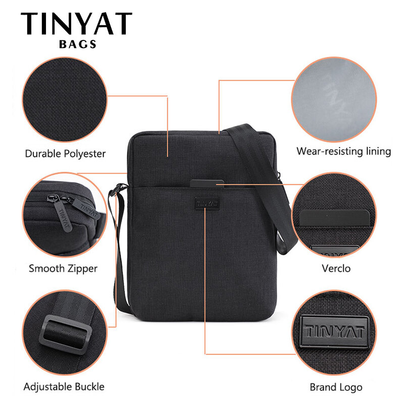 TINYAT Business Shoulder Bag For Men Work Canvas Husband Crossbody Bags Sling Bag Waterproof Man Shoulder Bag For 7.9' Ipad