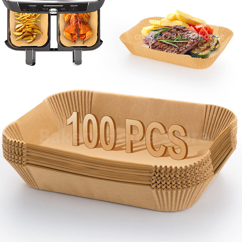 Revêtement de papier de cuisson rectangulaire jetable pour friteuse à Air Ninja Foodi, tapis de cuisson antiadhésif étanche à l'huile, accessoires