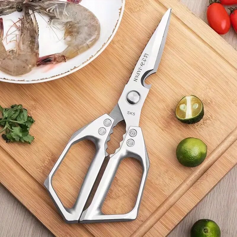 1pc Heavy-Duty Kitchen Scissors Stainless Steel Multi-Purpose Shears for Meat and Roast Cutting Household Cooking Food Scissors