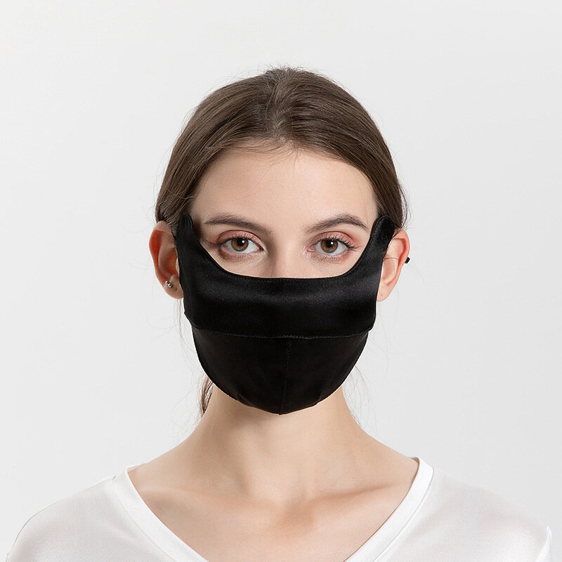 버드트리 100% 리얼 실크 얼굴 커버, 여성용 자외선 차단 대형 마스크, 조절식 귀 걸이, 통기성 마스크, A43856QM