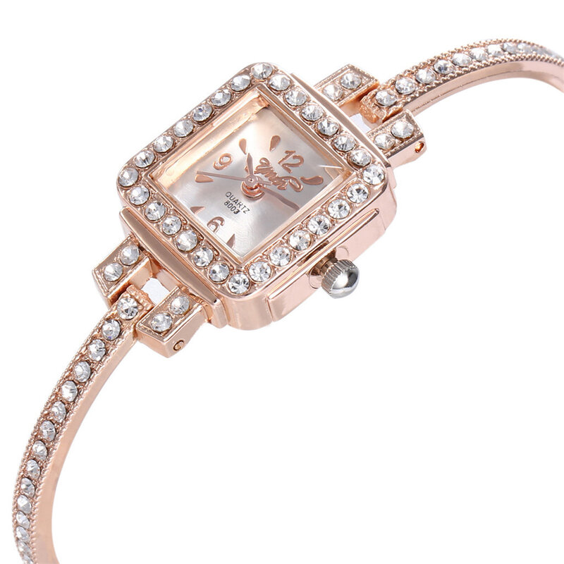 Vrouwen Individuele Legering Quartz Horloge Full Diamond Luxe Horloge Kleine Ketting Rvs Vierkante Wijzerplaat Dames Klok