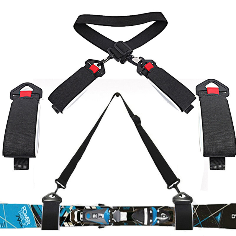 Adjustable Skiing Pole Shoulder Hand Carrier Lash Handle Straps Nylon Skiing Bags Porter Hook Loop Protecting for Ski Snowboard