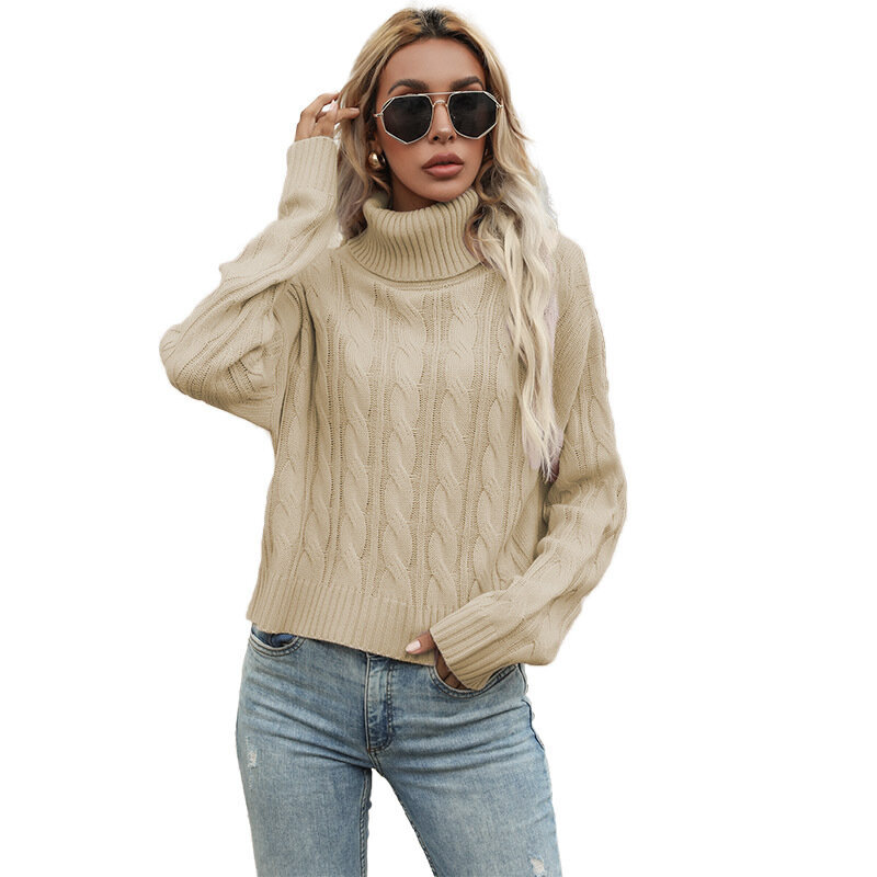 Pull en tricot à col haut et manches longues pour femme, vêtement ample et décontracté, nouvelle collection automne et hiver 2022