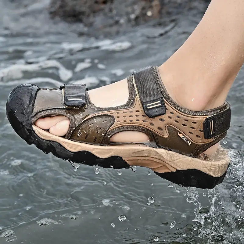 Sandália leve de couro genuíno masculina, sapatos de praia ao ar livre, casual, marca de moda verão, tamanho grande 38-46