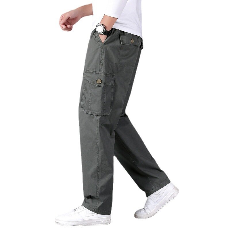 Pantalones Cargo informales para hombre, pantalón holgado de algodón con múltiples bolsillos, Color sólido, estilo militar, talla grande 6XL, 2024