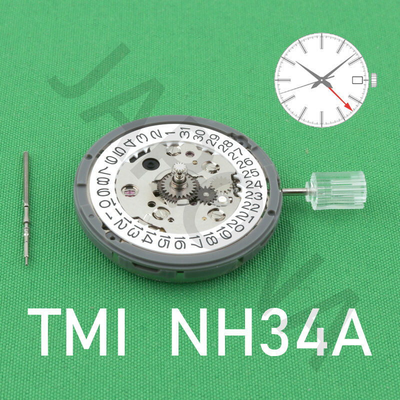 SEIKO-NH34 Movimento do relógio mecânico, três agulhas, totalmente automático, trabalho de precisão, acessórios originais, novo
