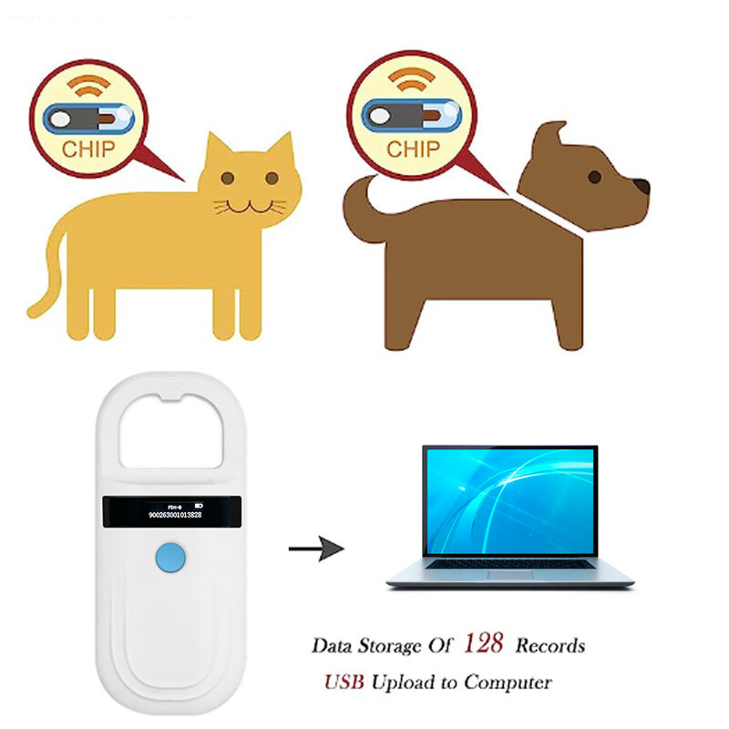 Pet ID Chip Scanner digitale USB RFID cane gatto animale palmare 134.2KHz Tag di identificazione lettore di schede Chip