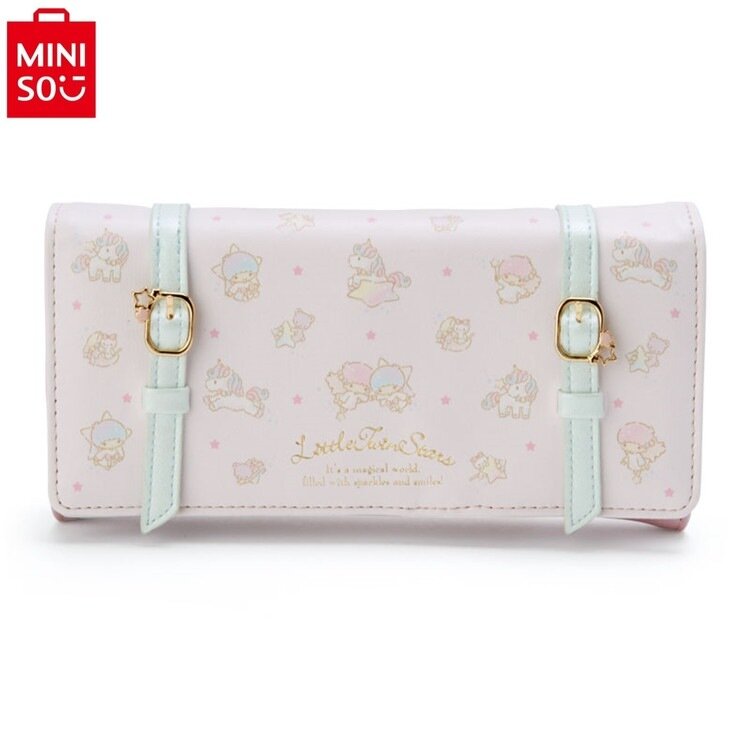 MINISO Sanrio Hello Kitty Kuromi Twin Star-cartera larga de PU, bolsa de almacenamiento portátil para estudiantes, gran capacidad, moda