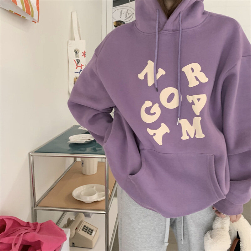 Hoodie Met Letterprint Dames Koreaanse Casual Y 2K Pullover Tops Capuchon Herfst Winter Harajuku Oversized Sweatshirt Nieuw