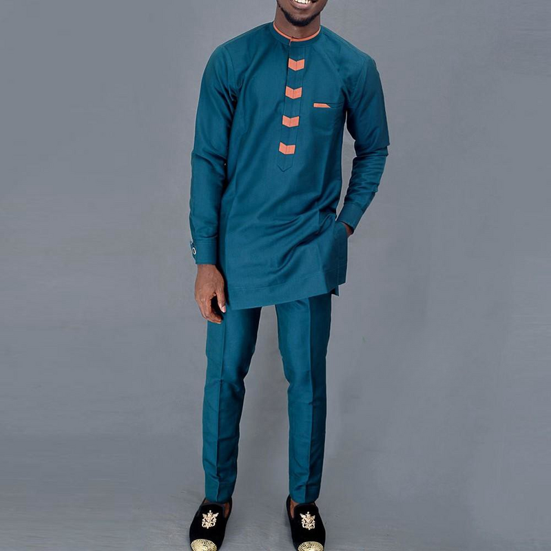 Nowy 2-częściowy luksusowy afrykański tradycyjny odzież męska Eleganckie pełne garnitury Męskie zestawy spodni do sukienki Natywny strój Etniczne Dashiki Kaftan
