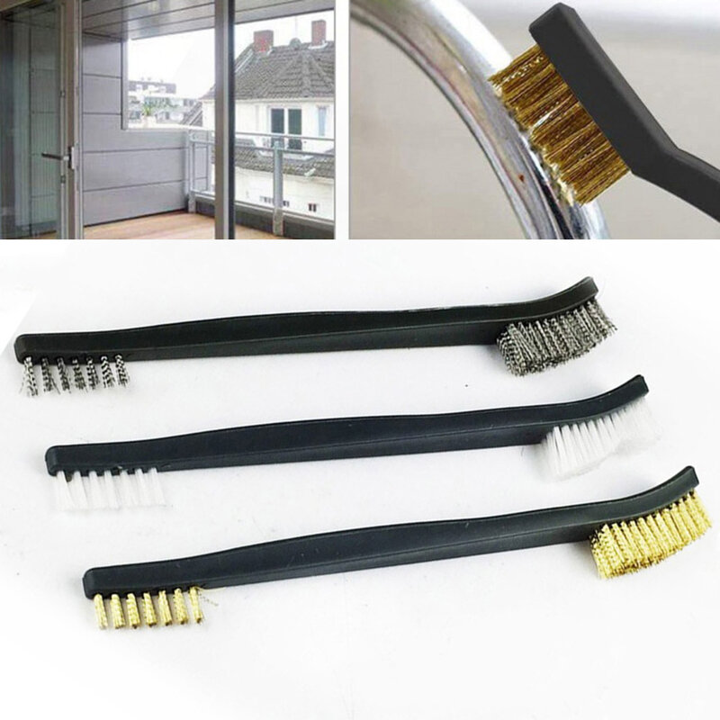 3 pezzi Mini Set di spazzole metalliche acciaio ottone Nylon pulizia lucidatura spazzola antiruggine in metallo per spazzola per la pulizia della decorazione d'interni