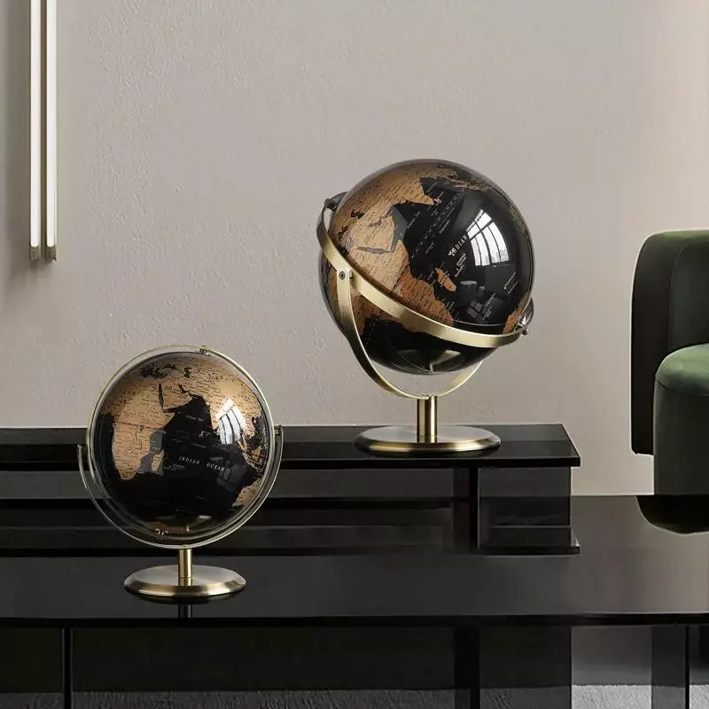 20/23cm czarny wspornik złoty Metal obracający się globus dekoracja stołu geografii globus z mapą świata metalowe rzemiosła do nauczania dekoracji