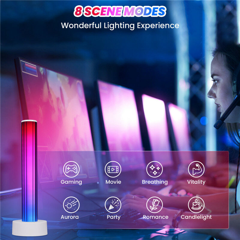 24 conjunto de led lâmpada atmosfera inteligente música desktop captador luz da noite inteligente controle app 360 graus rgb cabeceira sala estar decoração