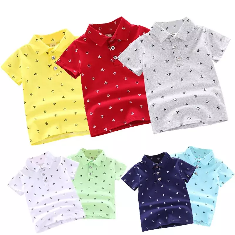 Camisa de algodón con cuello de solapa para bebés y niños, camisa de manga corta con estampado transpirable, a la moda, novedad de verano, 2024