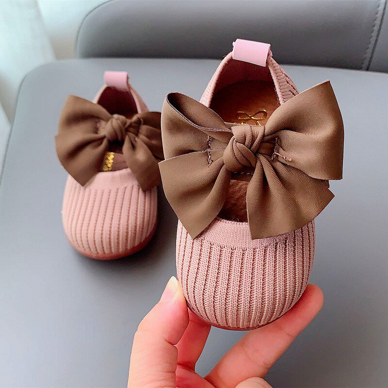 Scarpe per bambini con fiocco per bambini nuove scarpe da principessa traspiranti con suola morbida Casual scarpe da ginnastica per bambina in cotone D784