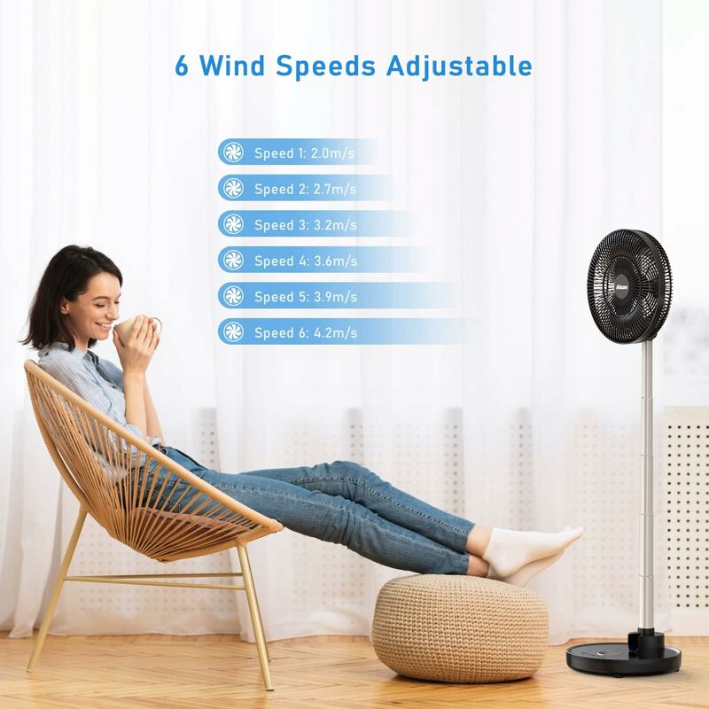 Aluan 12" Quiet Oscillating Fan with 12000mAh Rechargeable Battery, Foldaway Standing Fan/Table Fan with Remote Control
