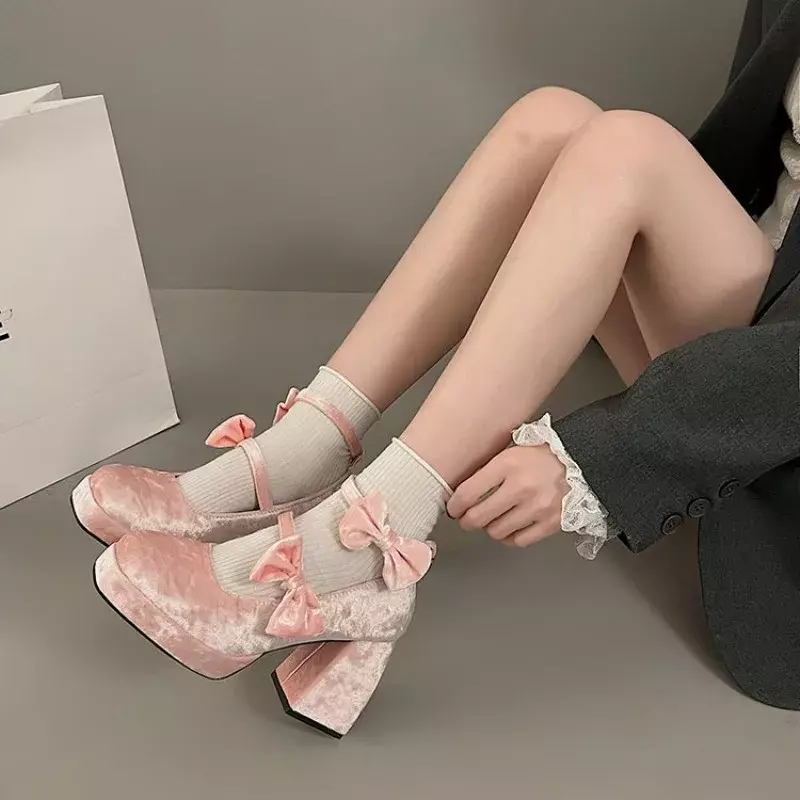 New Sweet Vintage Mary Janes Shoes Women Star Buckle Lolita Kawaii Platform Shoes Female Bow-knot Cute Designer Shoes